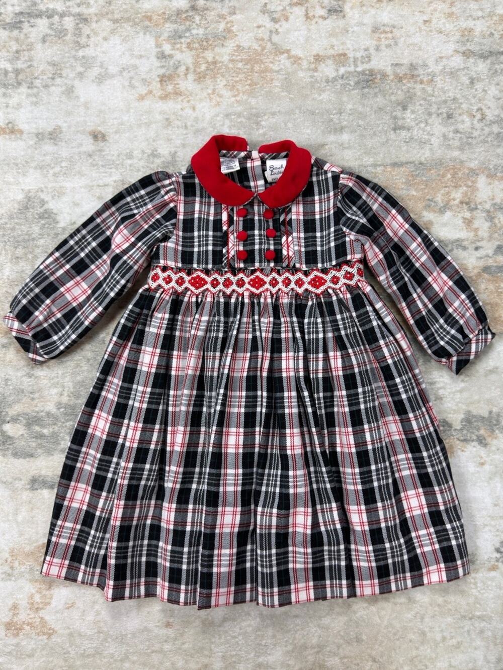 Sarah Louise England Girls 2T Plaid Hand Smocked Dress Red Black Holiday